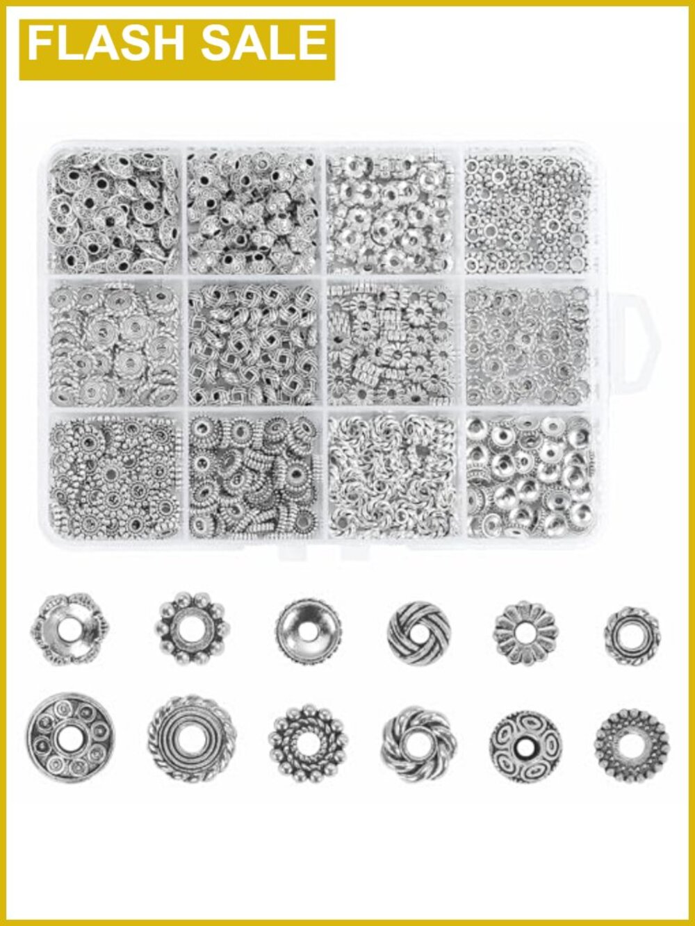 600pcs Silver Spacer Beads 5-8mm Metal Beads with Storage Box for Jewelry Making